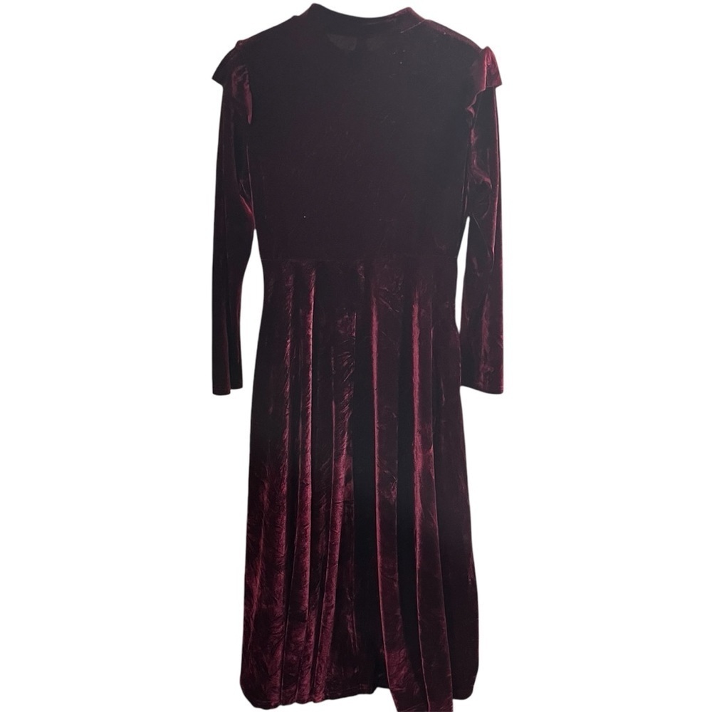 Velvet Burgundy Long Sleeve Maxi Ruffle Shoulder Cottagecore Witchy Prairie - Picture 6 of 12